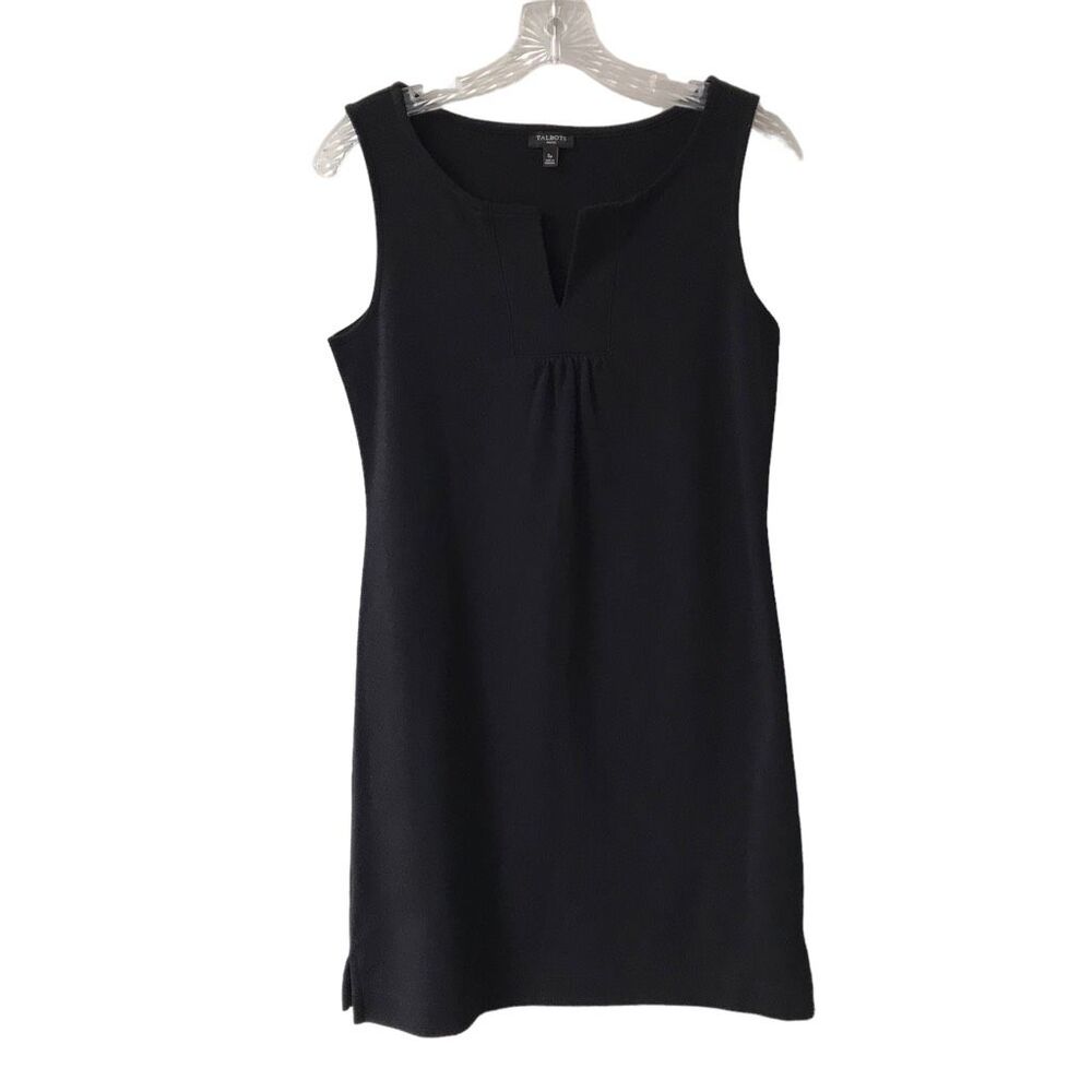 Talbots Womens Shift Dress Black Sleeveless 100% Cotton Petites Small Sundress